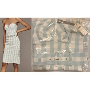 Maeve Women's Small Strapless Sweetheart Midi Dress Mint Green Belted Plaid $178